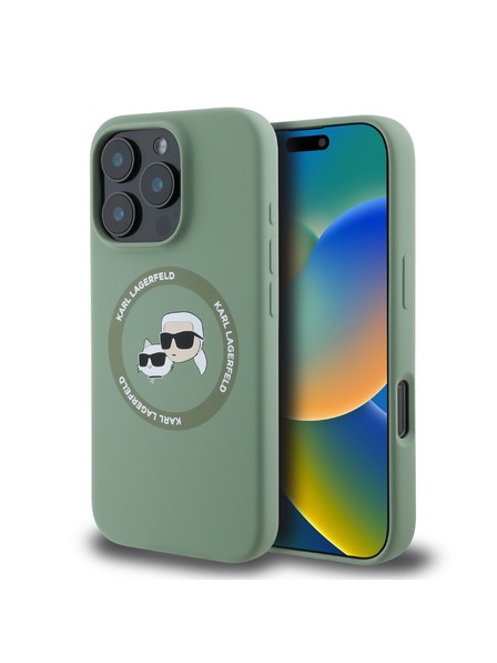 Karl Lagerfeld Karl Lagerfeld Liquid Silicone K&CH Heads MagSafe Carcasă Spate pentru iPhone 16 Pro Kaki