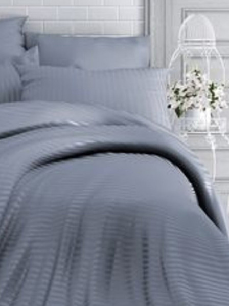 Kvalitex Cearșaf din satin franțuzesc cu dungi 1+2, 240x220, 70x90cm DARK GREY