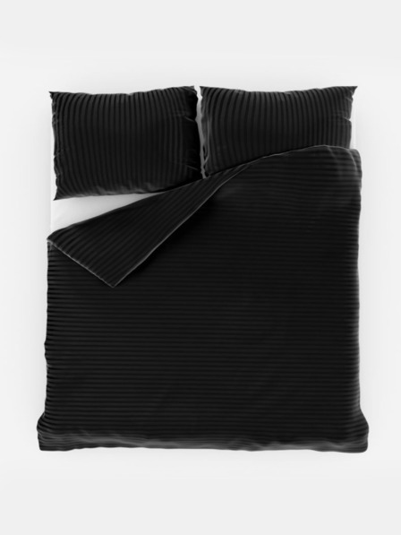 Kvalitex Lenjerie de pat franceză din satin cu dungi 1+2, 220x200, 70x90cm negru Kvalitex