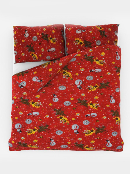 Kvalitex Lenjerie de pat de Crăciun 140x200, 70x90cm SNOWFLIES roșu