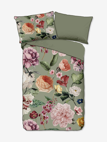 Descanso Lenjerie de pat reversibilă Descanso satinată cu model verde 140 x 200 cm