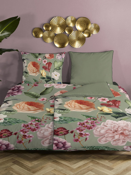 Descanso Lenjerie de pat reversibilă Descanso satinată cu model verde 140 x 200 cm