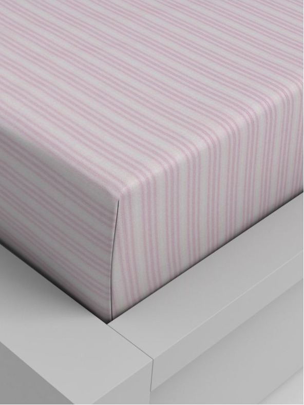 Kvalitex Cearșaf elastic din bumbac 80x200cm dungi roz Kvalitex