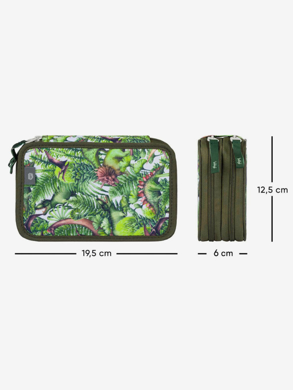 BAAGL  Valiză pentru creioane școlare verde Baagl Dinosaurs