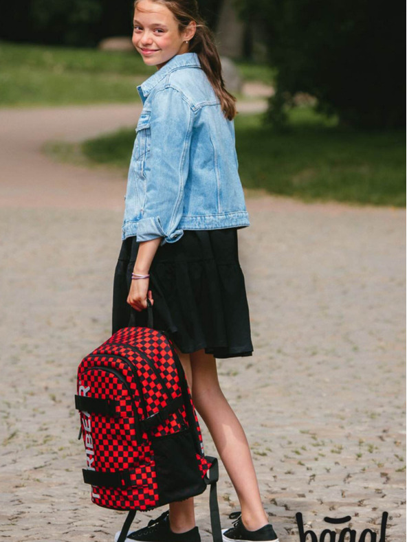 BAAGL  Rucsac școlar roșu skate teribear Baagl