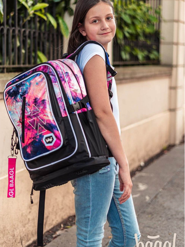 BAAGL  Roz 3 set abstract: rucsac, husă pentru creioane, geantă Baagl