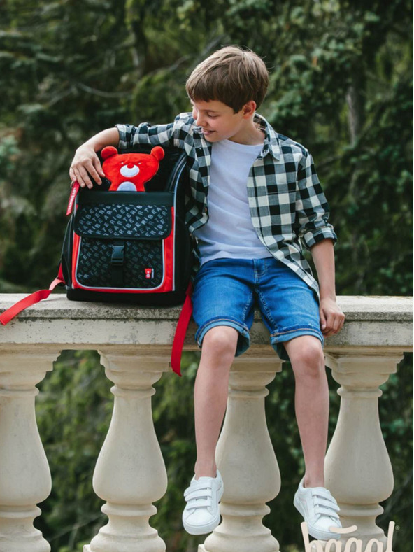 BAAGL  Geantă de școală neagră cu fermoar teribear Baagl