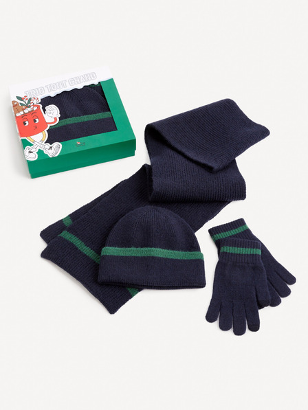 Celio Set de pălărie, eșarfă și mănuși albastru închis pentru bărbați în pachet cadou Celio