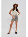 Moodo Pantaloni scurți cu dungi gri și maro pentru femei Moodo