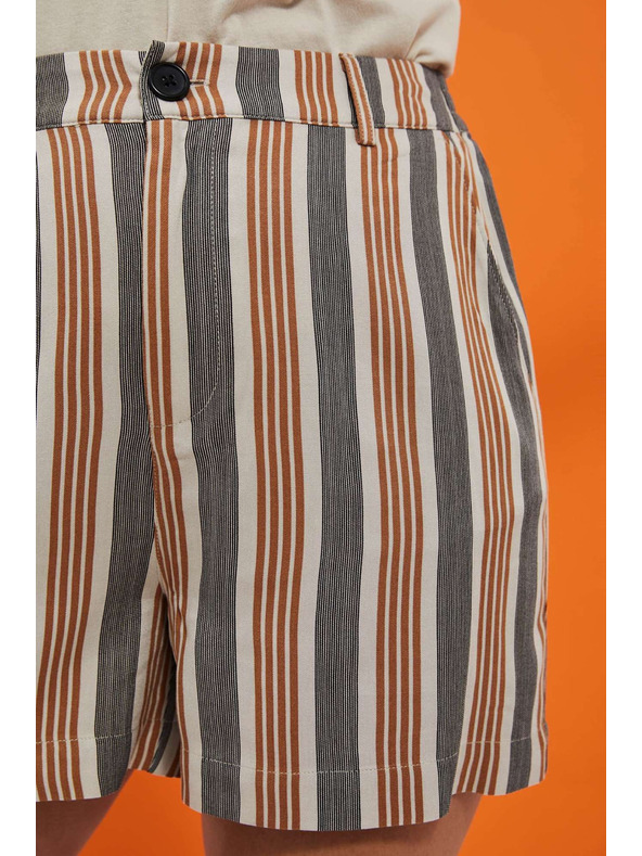 Moodo Pantaloni scurți cu dungi gri și maro pentru femei Moodo