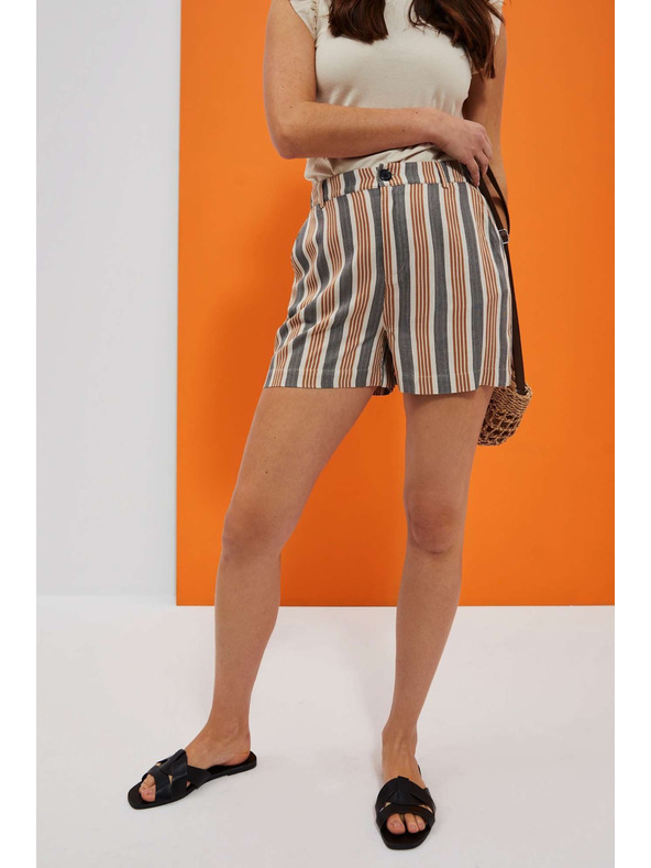Moodo Pantaloni scurți cu dungi gri și maro pentru femei Moodo