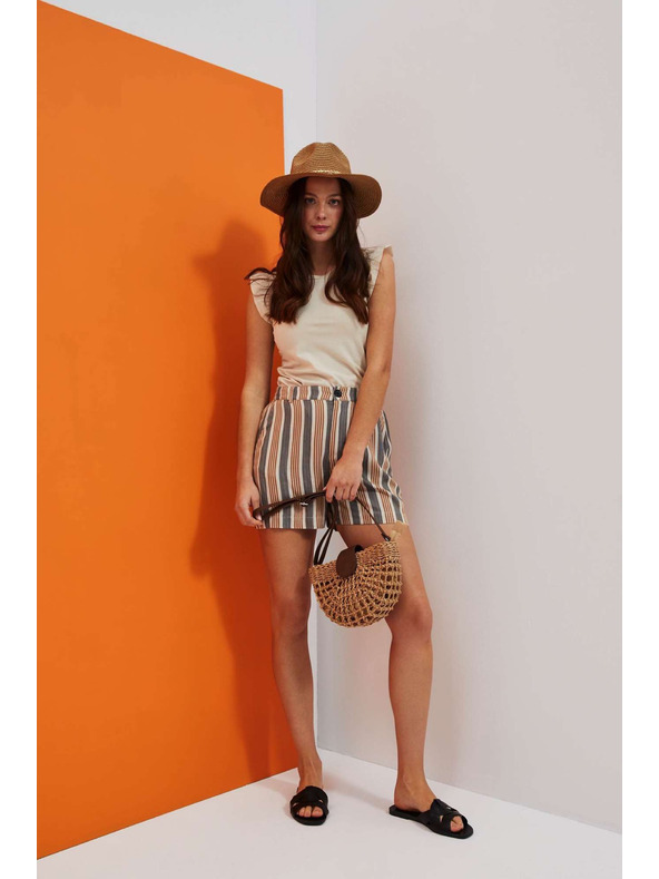 Moodo Pantaloni scurți cu dungi gri și maro pentru femei Moodo