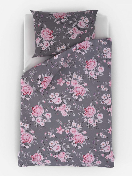 Kvalitex Lenjerie de pat din bumbac franțuzesc Provence Collection 220x200, 70x90cm Beatrice gri Kvalitex