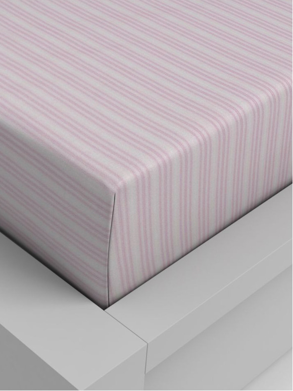 Kvalitex Cearșaf elastic din bumbac 140x200cm dungi roz Kvalitex