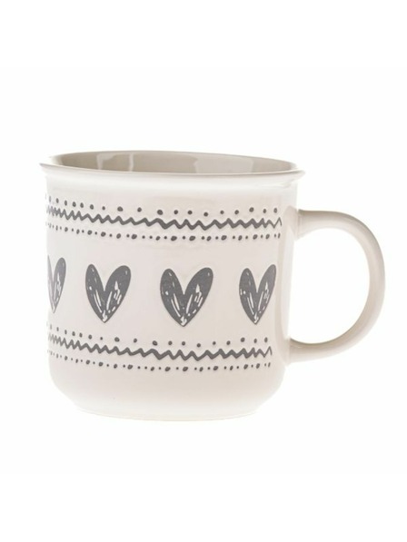 Casa de Engel Cană ceramică cu inimi, albă cu gri, 450ml, 6/36