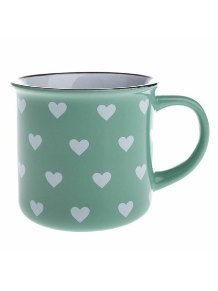 Casa de Engel Cană ceramică, verde deschis cu inimițe albe, 400ml, 12/36