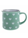 Casa de Engel Cană ceramică, verde deschis cu inimițe albe, 400ml, 12/36