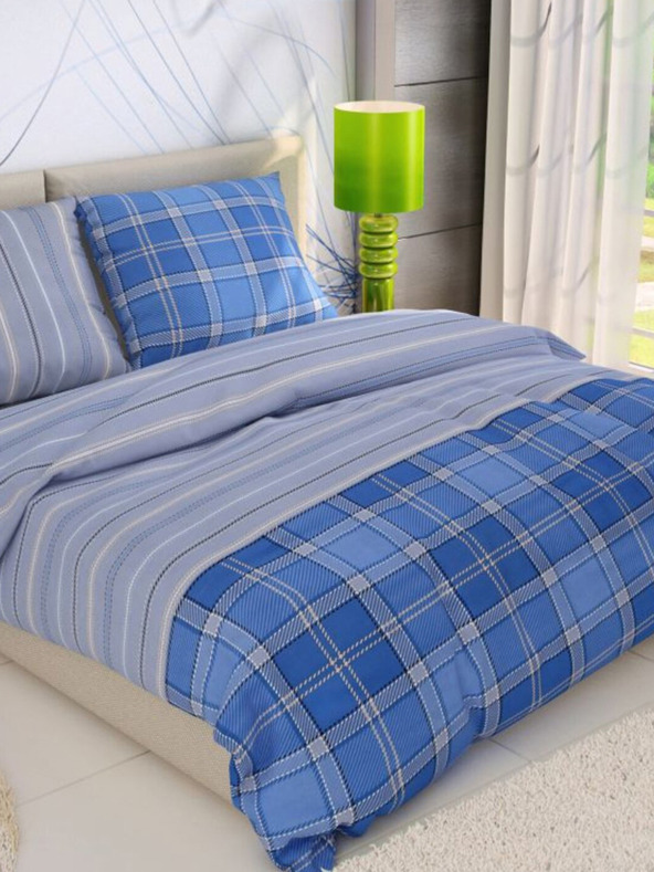 Kvalitex Lenjerie de pat franceză extinsă din bumbac DELUX 240x220, 70x90cm CAMPUS albastru