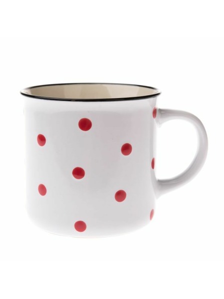 Casa de Engel Cană ceramică, albă cu buline roșii, 470ml, 6/24