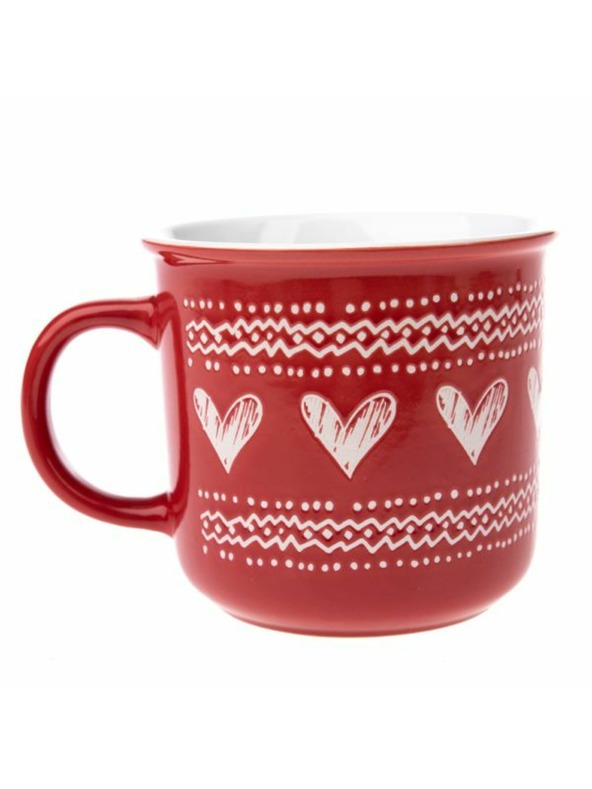 Casa de Engel Cană ceramică cu inimi, roșie, 450ml, 6/36