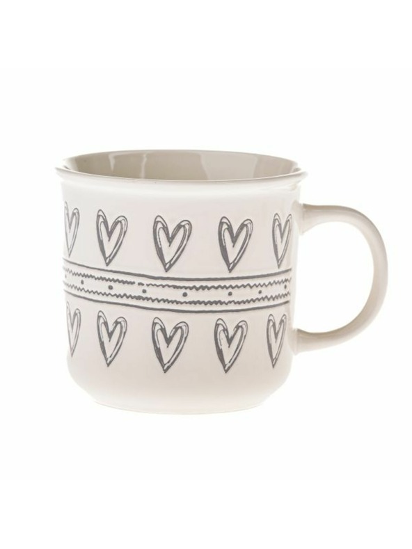 Casa de Engel Cană ceramică cu inimi, albă cu gri, 450ml, 6/36