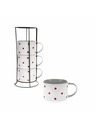 Casa de Engel Cești din ceramică în suport metalic, albe cu puncte roșii, 4x300ml, 1/9