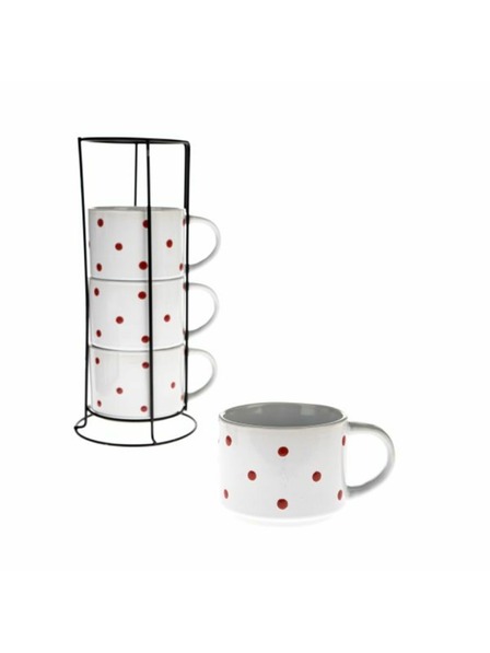 Casa de Engel Cești din ceramică în suport metalic, albe cu puncte roșii, 4x300ml, 1/9