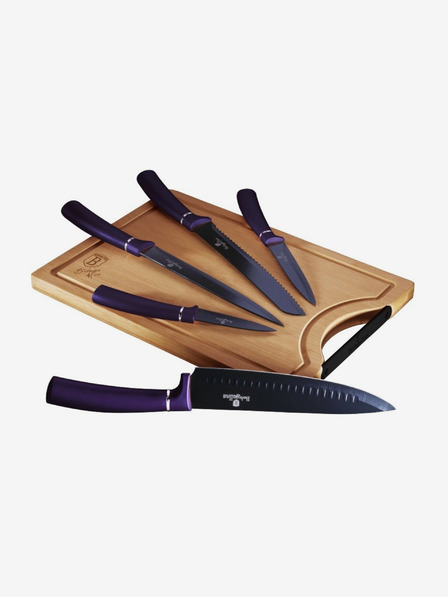Berlingerhaus Set de cinci cuțite cu suprafață antiaderentă + placă de tăiat BERLINGERHAUS Purple Metallic Line
