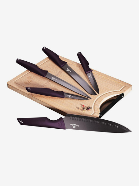 Berlingerhaus Set cuțite cu suprafață anti-aderentă + tocător BERLINGERHAUS Purple Eclipse Collection (6 buc.)