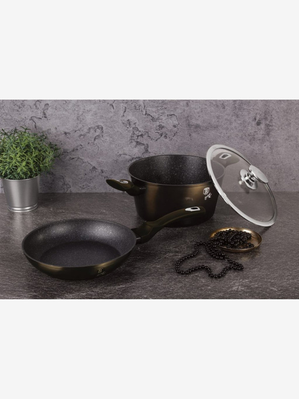 Berlingerhaus Caserolă cu suprafață de marmură 20 cm Colecția Shiny Black 2 capace BERLINGERHAUS