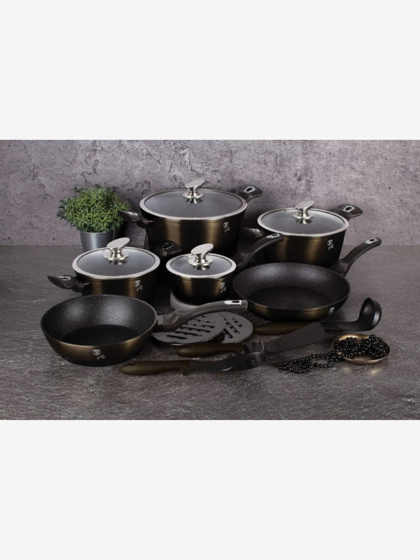 Berlingerhaus Caserolă cu suprafață de marmură 20 cm Colecția Shiny Black 2 capace BERLINGERHAUS