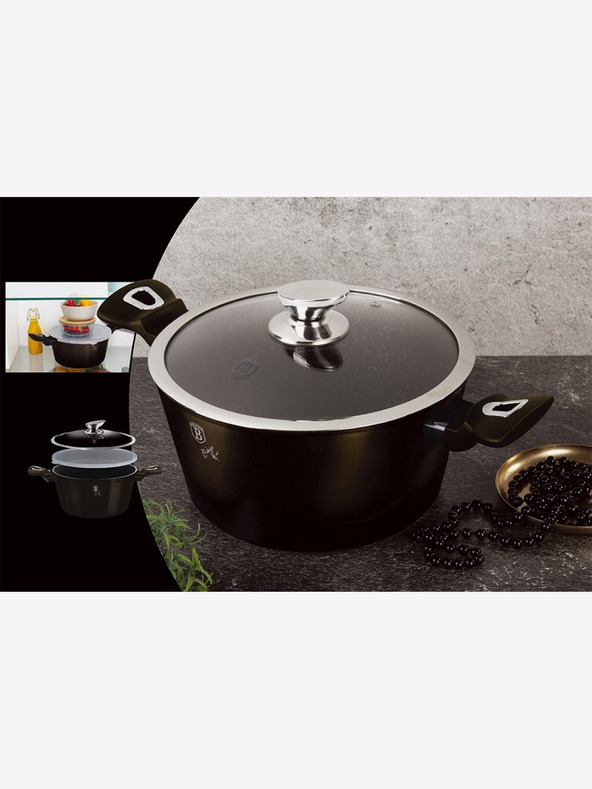 Berlingerhaus Caserolă cu suprafață de marmură 20 cm Colecția Shiny Black 2 capace BERLINGERHAUS