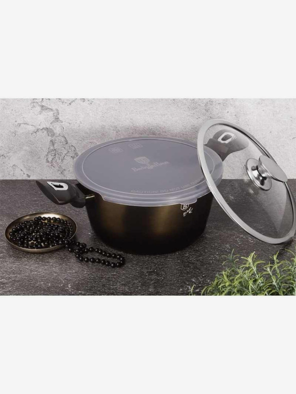 Berlingerhaus Caserolă cu suprafață de marmură 20 cm Colecția Shiny Black 2 capace BERLINGERHAUS