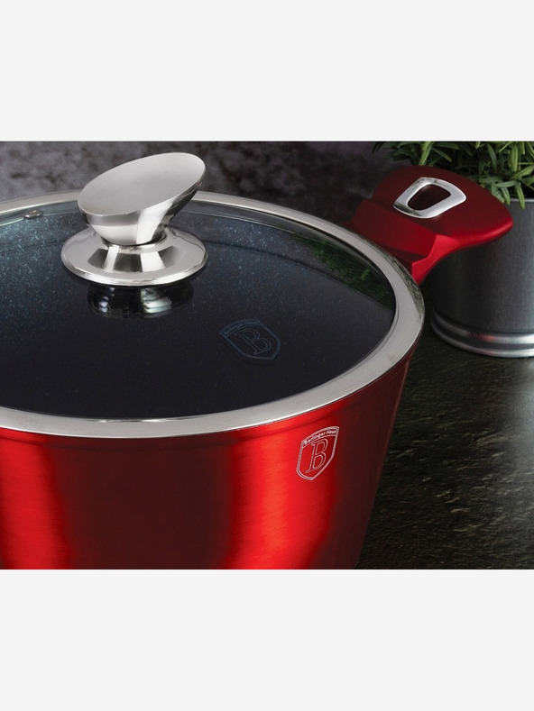 Berlingerhaus Cratiță cu suprafață marmorată și capac 24 cm Burgundy Metallic Line BERLINGERHAUS