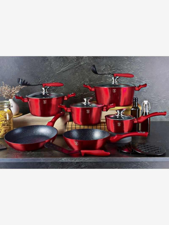 Berlingerhaus Cratiță cu suprafață marmorată și capac 24 cm Burgundy Metallic Line BERLINGERHAUS