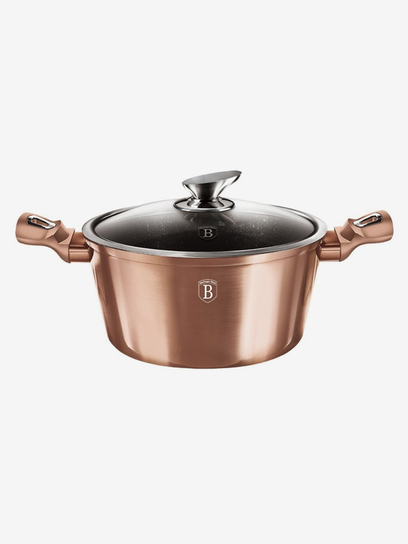 Berlingerhaus Cratiță cu suprafață marmorată și capac 24 cm Rosegold Metallic Line BERLINGERHAUS