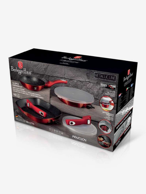 Berlingerhaus Set de tigăi cu mâner detașabil 5 piese Burgundy Metallic Line grill BERLINGERHAUS