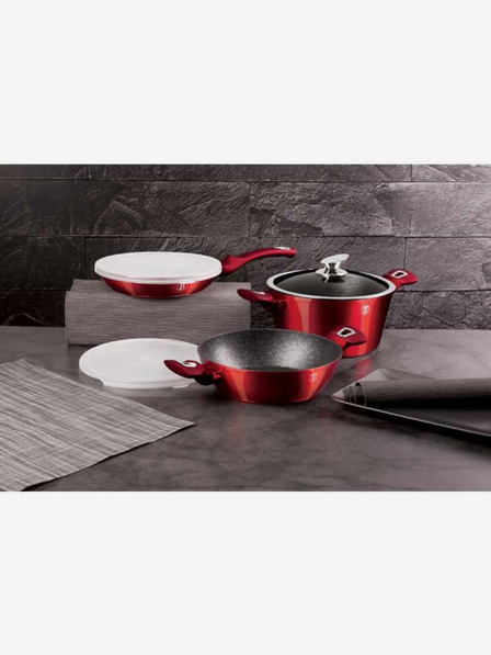 Berlingerhaus Set de vase de gătit cu suprafață din marmură 6 buc Burgundy Metallic Line BERLINGERHAUS