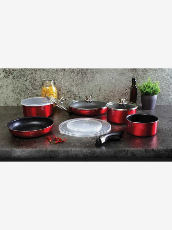 Berlingerhaus Set de vase de gătit cu mâner detașabil 12 piese Burgundy Metallic Line BERLINGERHAUS