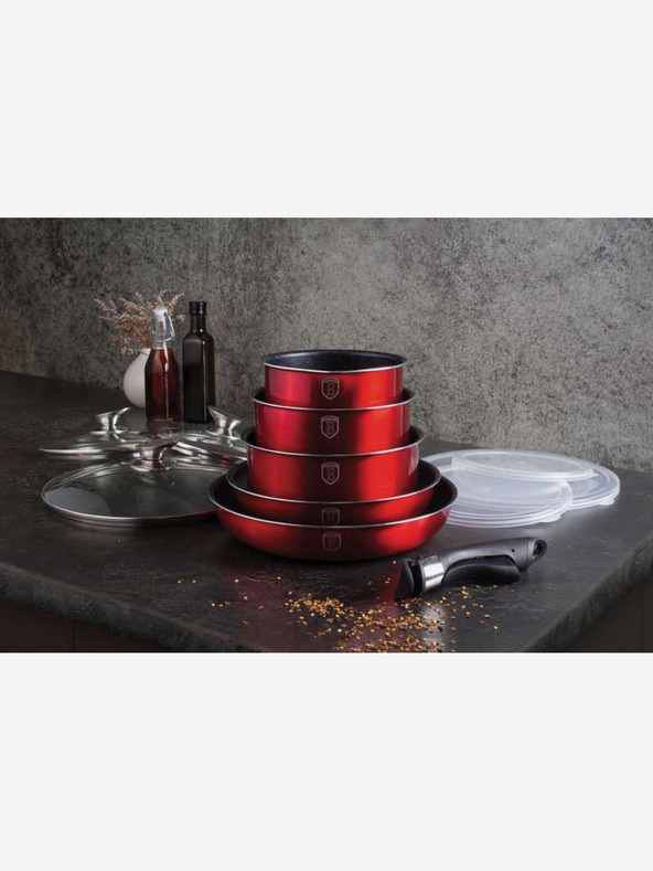 Berlingerhaus Set de vase de gătit cu mâner detașabil 12 piese Burgundy Metallic Line BERLINGERHAUS