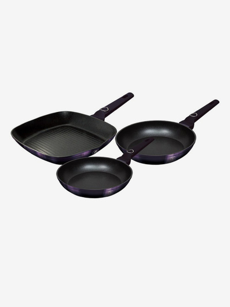 Berlingerhaus Set de tigăi cu suprafață din titan 3 buc Grătar Purple Eclipse Collection BERLINGERHAUS