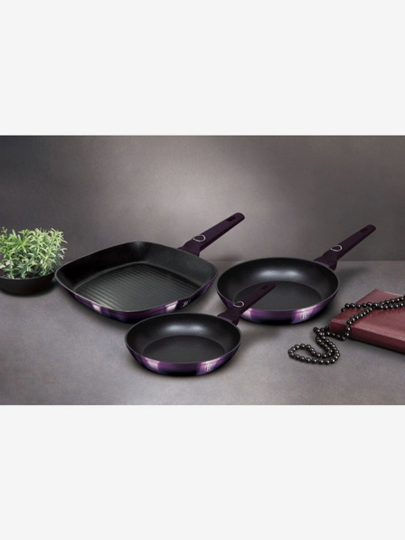 Berlingerhaus Set de tigăi cu suprafață din titan 3 buc Grătar Purple Eclipse Collection BERLINGERHAUS