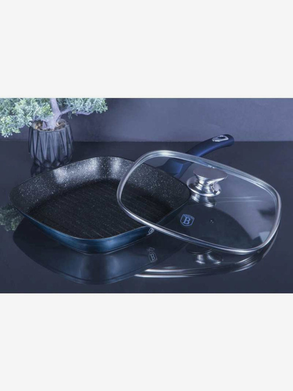 Berlingerhaus Tigaie pentru grătar cu suprafață din marmură și capac 28 cm BERLINGERHAUS Metallic Line Aquamarine Edition