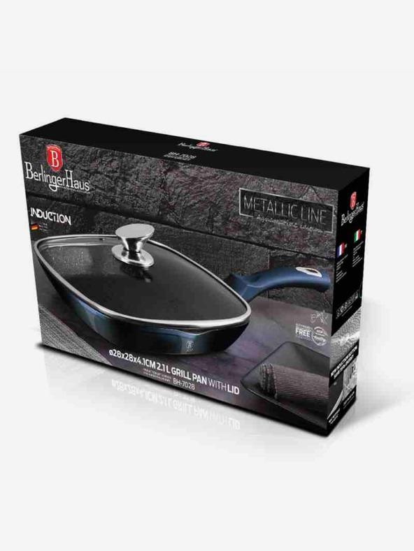 Berlingerhaus Tigaie pentru grătar cu suprafață din marmură și capac 28 cm BERLINGERHAUS Metallic Line Aquamarine Edition