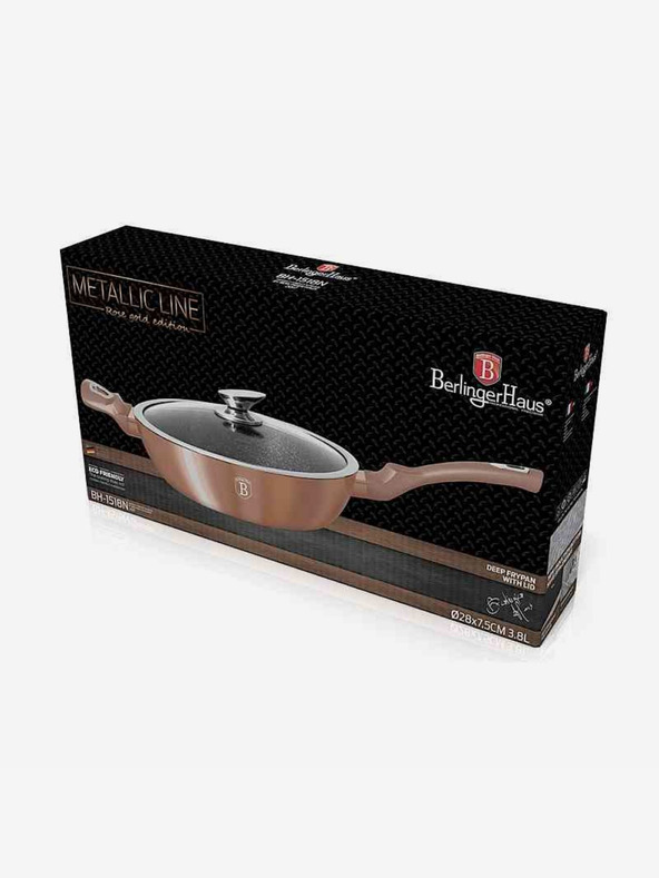 Berlingerhaus Cratiță adâncă cu suprafață din marmură și capac 28 cm Rosegold Metallic Line BERLINGERHAUS