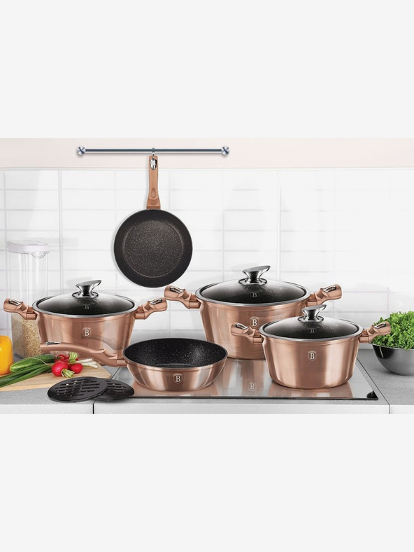 Berlingerhaus Cratiță adâncă cu suprafață din marmură și capac 28 cm Rosegold Metallic Line BERLINGERHAUS