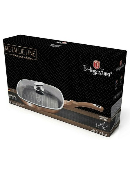 Berlingerhaus Tigaie grill cu suprafață de marmură și capac 28 cm Rosegold Metallic Line BERLINGERHAUS
