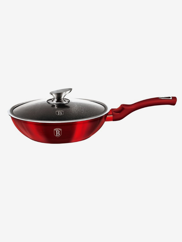 Berlingerhaus Tigaie WOK cu capac și suprafață de marmură 28 cm Burgundy Metallic Line BERLINGERHAUS