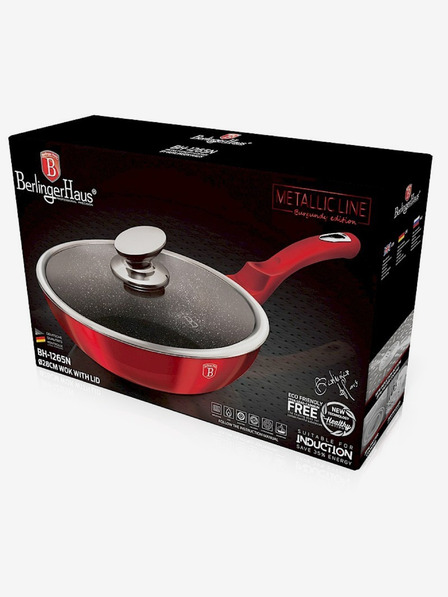 Berlingerhaus Tigaie WOK cu capac și suprafață de marmură 28 cm Burgundy Metallic Line BERLINGERHAUS