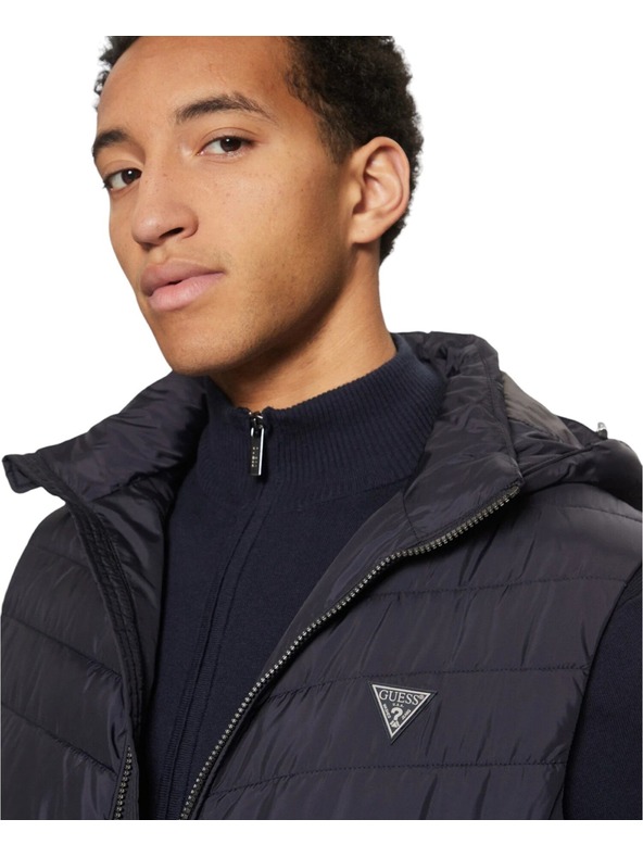 Guess Jeans Vestă albastră cu glugă pentru bărbați Guess jeans